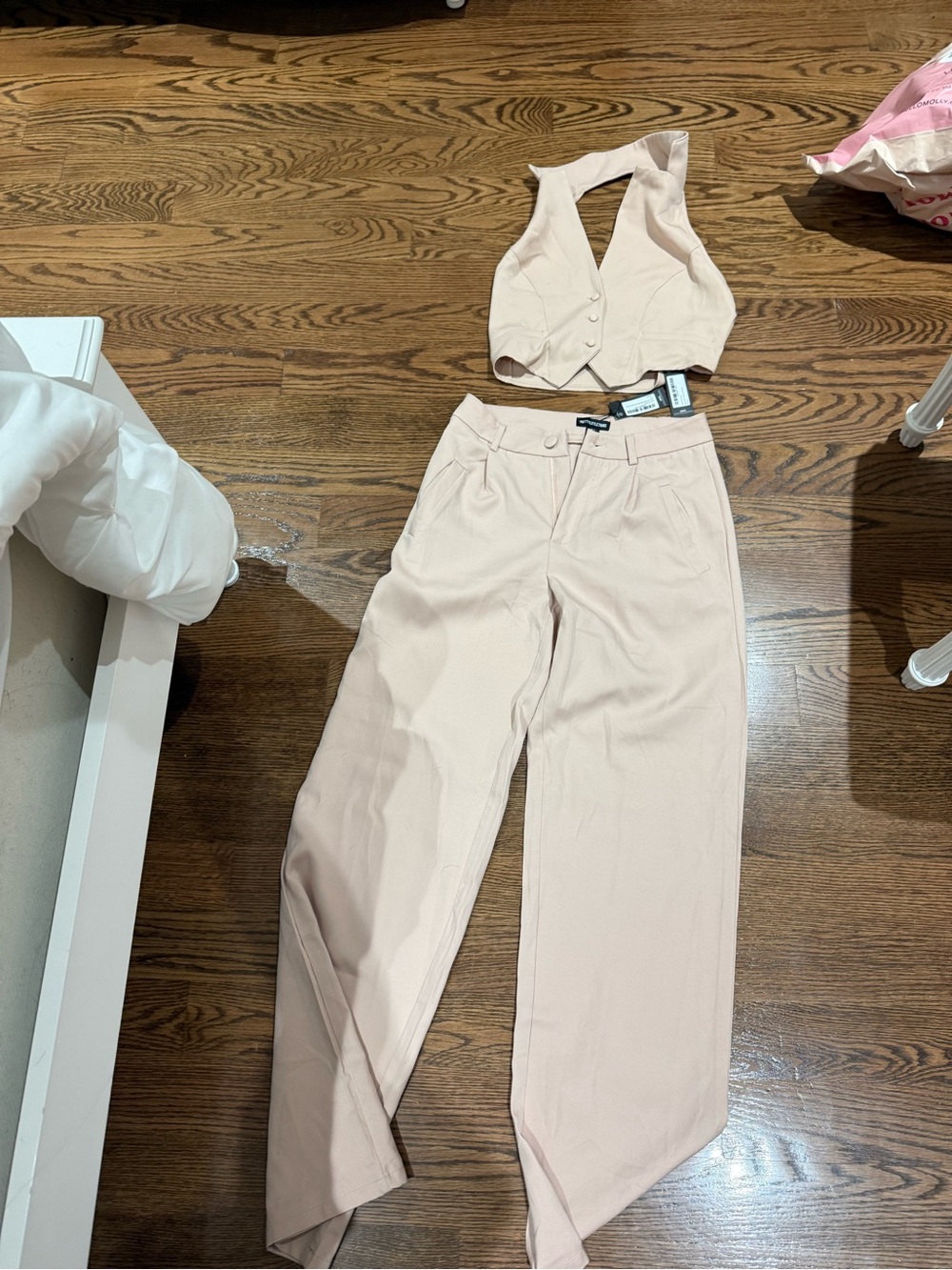 Women's Cream Wide-Leg Trousers with Matching Vest NWT PRETTY LITTLE THING
